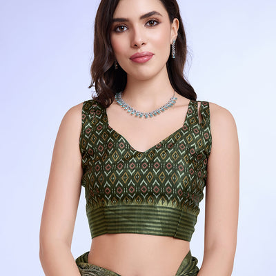 Mehndi Poly Silk Daily Wear Saree With Blouse Piece