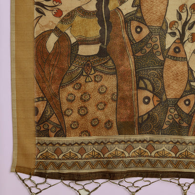 Beige Poly Silk Festival Saree With Blouse Piece