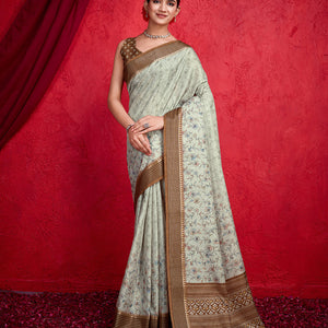 Green Poly Silk Festival Saree With Blouse Piece