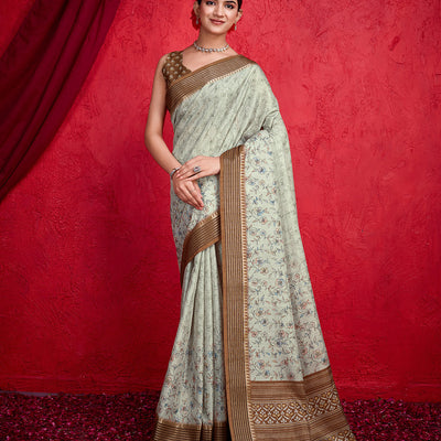 Green Poly Silk Festival Saree With Blouse Piece