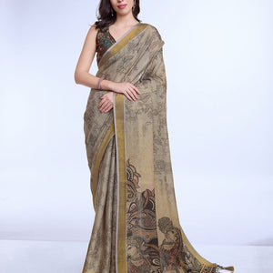 Grey Poly Silk Festival Saree With Blouse Piece