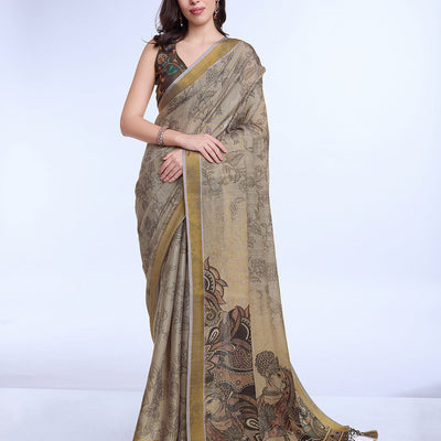 Grey Poly Silk Festival Saree With Blouse Piece