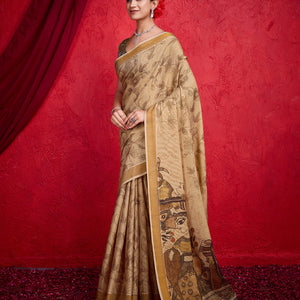 Beige Poly Silk Festival Saree With Blouse Piece