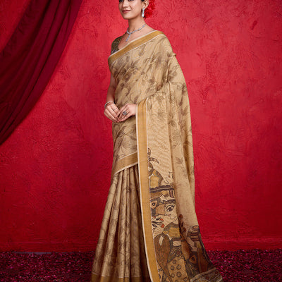 Beige Poly Silk Festival Saree With Blouse Piece