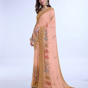 Orange Poly Chiffon Festival Saree With Blouse Piece