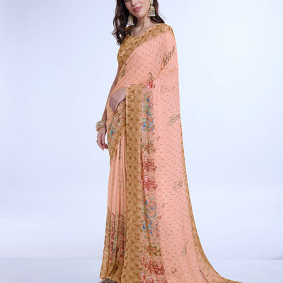 Orange Poly Chiffon Festival Saree With Blouse Piece