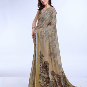 Grey Poly Silk Festival Saree With Blouse Piece