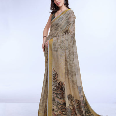 Grey Poly Silk Festival Saree With Blouse Piece