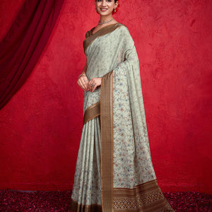 Green Poly Silk Festival Saree With Blouse Piece