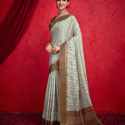 Green Poly Silk Festival Saree With Blouse Piece