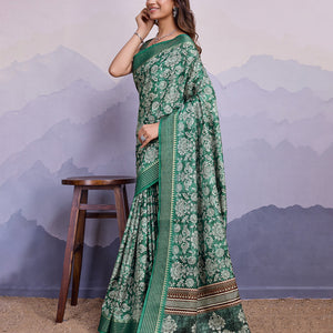 Teal Poly Silk Festival Saree With Blouse Piece