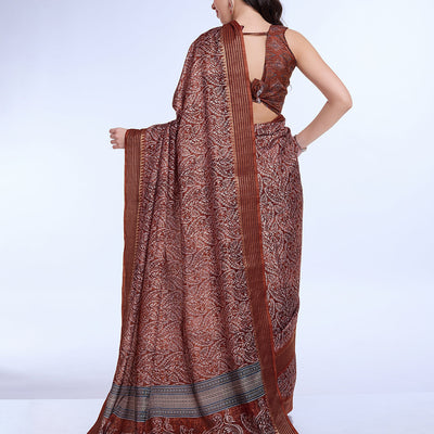 Maroon Poly Silk Daily Wear Saree With Blouse Piece