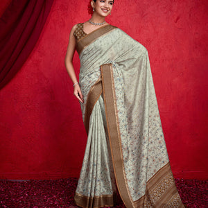 Green Poly Silk Festival Saree With Blouse Piece