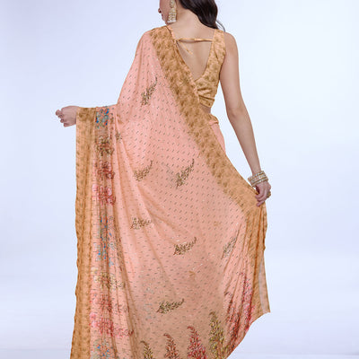 Orange Poly Chiffon Festival Saree With Blouse Piece