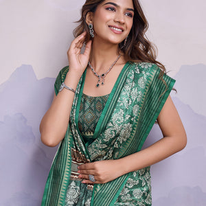 Teal Poly Silk Festival Saree With Blouse Piece