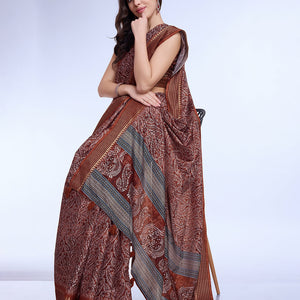 Maroon Poly Silk Daily Wear Saree With Blouse Piece