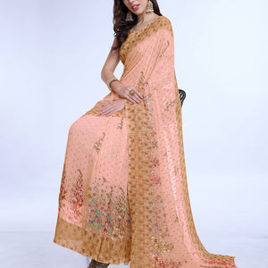 Orange Poly Chiffon Festival Saree With Blouse Piece