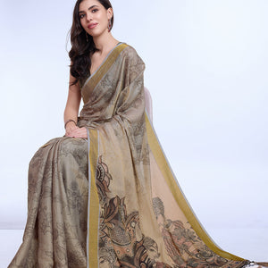 Grey Poly Silk Festival Saree With Blouse Piece