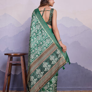 Teal Poly Silk Festival Saree With Blouse Piece