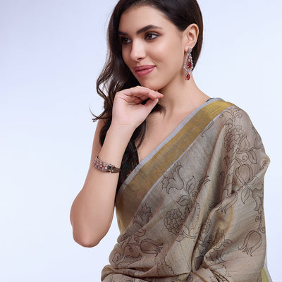 Grey Poly Silk Festival Saree With Blouse Piece