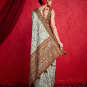 Green Poly Silk Festival Saree With Blouse Piece