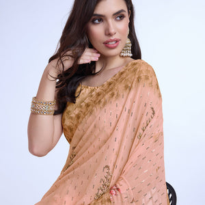 Orange Poly Chiffon Festival Saree With Blouse Piece