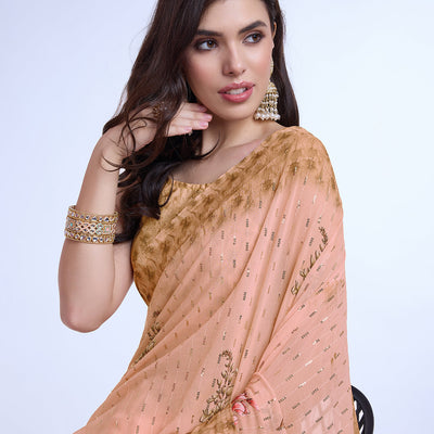 Orange Poly Chiffon Festival Saree With Blouse Piece