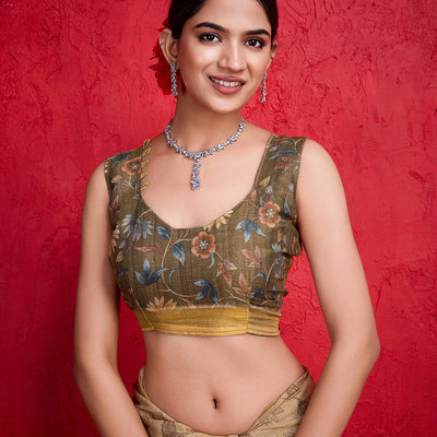 Beige Poly Silk Festival Saree With Blouse Piece