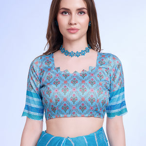 Blue Poly Chiffon Festival Saree With Blouse Piece