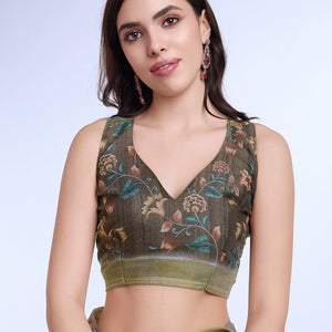 Grey Poly Silk Festival Saree With Blouse Piece