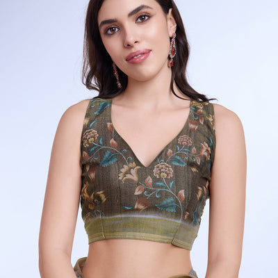 Grey Poly Silk Festival Saree With Blouse Piece