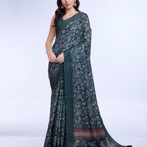 Blue Poly Silk Daily Wear Saree With Blouse Piece