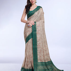 Beige Poly Silk Daily Wear Saree With Blouse Piece