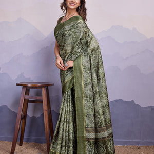 Mehndi Poly Silk Festival Saree With Blouse Piece