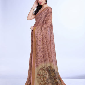 Rust Poly Silk Festival Saree With Blouse Piece