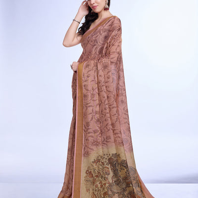 Rust Poly Silk Festival Saree With Blouse Piece