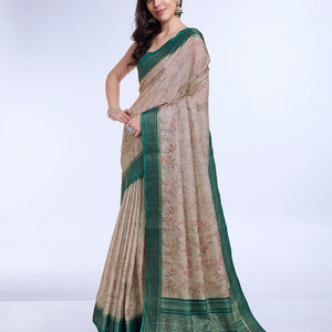 Beige Poly Silk Daily Wear Saree With Blouse Piece