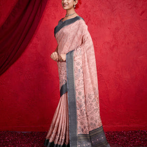 Pink Poly Silk Festival Saree With Blouse Piece