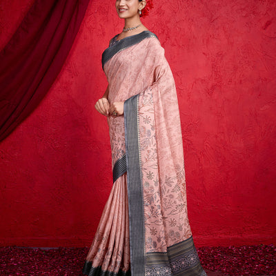 Pink Poly Silk Festival Saree With Blouse Piece