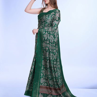 Teal Poly Silk Daily Wear Saree With Blouse Piece