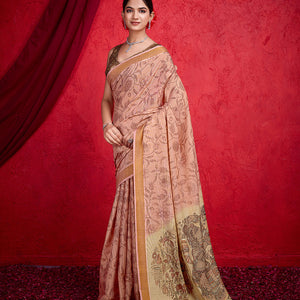 Pink Poly Silk Festival Saree With Blouse Piece