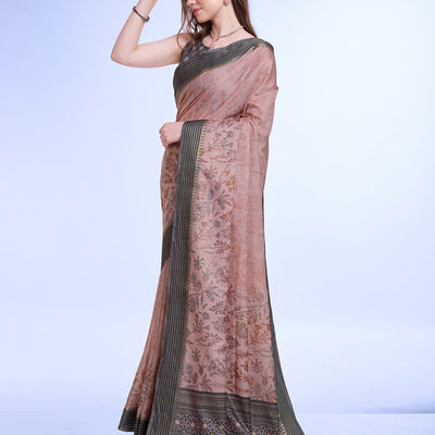 Pink Poly Silk Daily Wear Saree With Blouse Piece