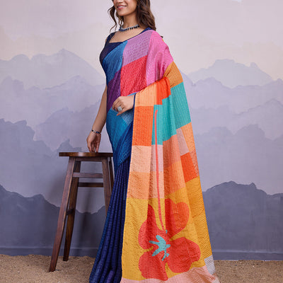 Orange Silk Blend Daily Wear Saree With Blouse Piece