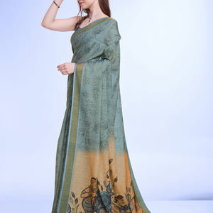 Sea Green Poly Silk Festival Saree With Blouse Piece