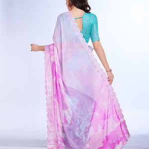 Pink Poly Chiffon Festival Saree With Blouse Piece