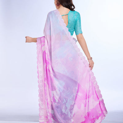 Pink Poly Chiffon Festival Saree With Blouse Piece