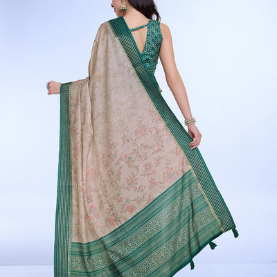 Beige Poly Silk Daily Wear Saree With Blouse Piece