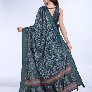 Blue Poly Silk Daily Wear Saree With Blouse Piece