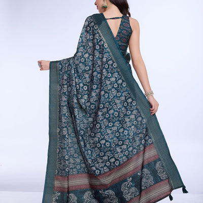 Blue Poly Silk Daily Wear Saree With Blouse Piece