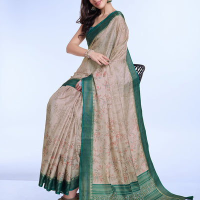 Beige Poly Silk Daily Wear Saree With Blouse Piece